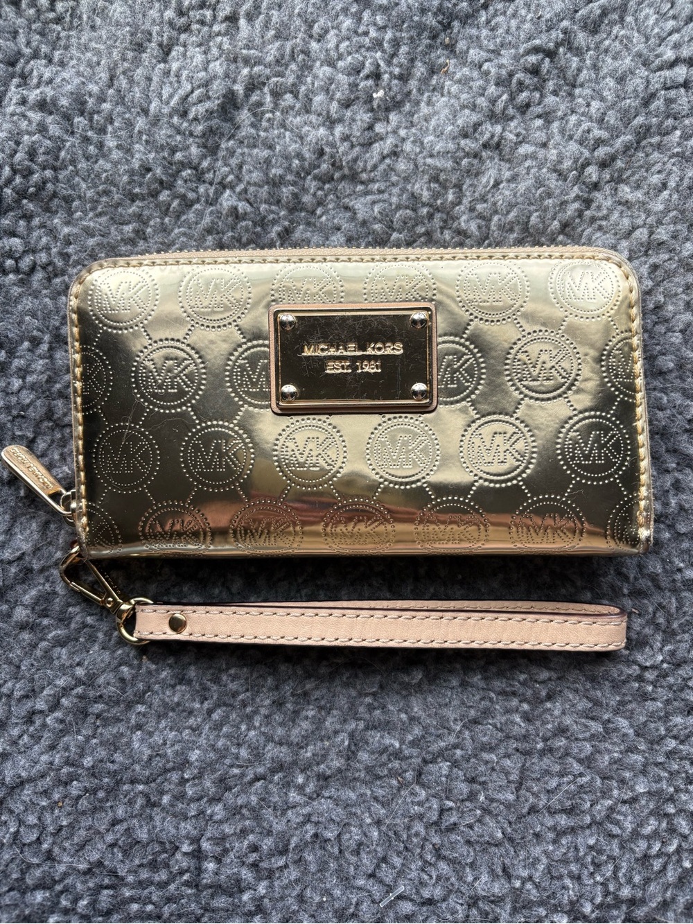 MICHAEL KORS Metallic Gold Embossed Zip-Around Wristlet Wallet
